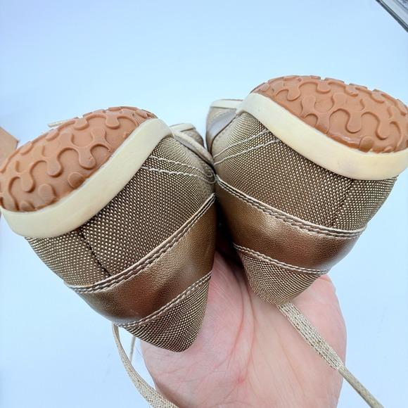 Salvatore Ferragamo Gold Mesh Leather Low Top Sneakers Womens 7C Beige - Picture 12 of 13